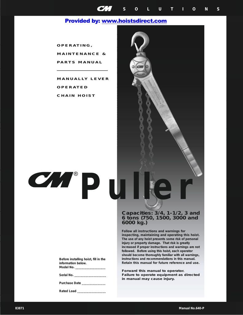 CM 640 Manual Hoists Direct Manualzz