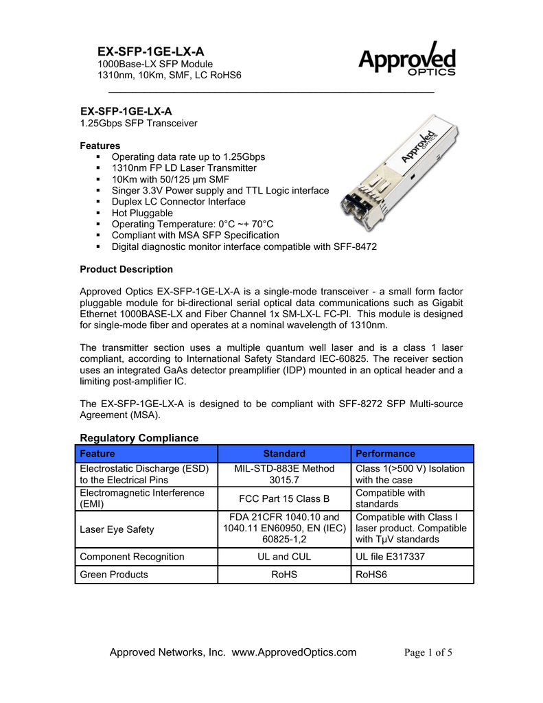 Ex Sfp 1ge Lx A Approved Optics Manualzz