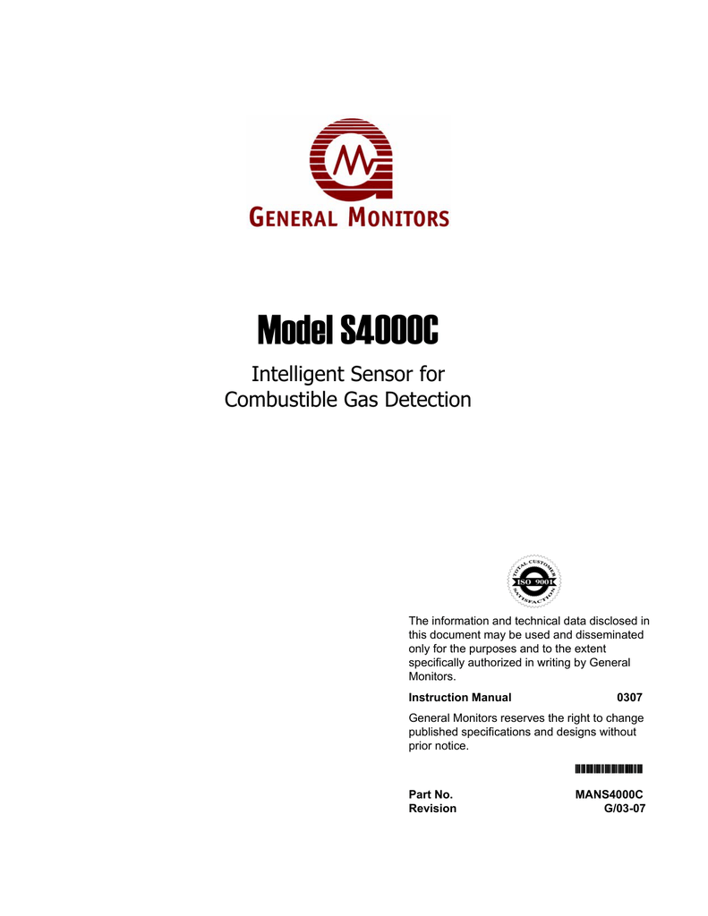 General Monitors Instruction manual S4000C Combustible Gas Detector