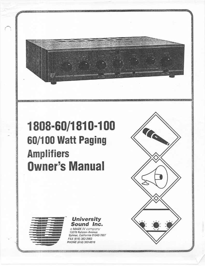 Electro Voice 1808 60 1810 100 Owner S Manual Manualzz