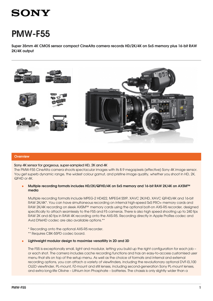 sony f55 recording formats