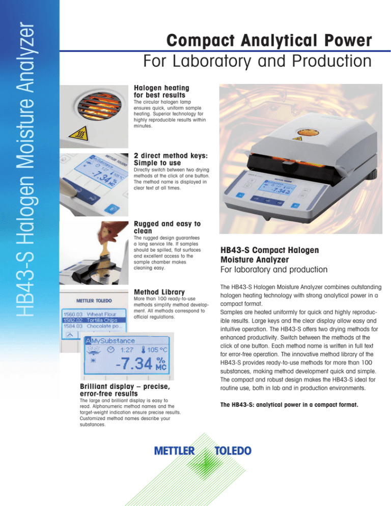 Mettler Toledo HB43S Halogen Moisture Analyzer, Compact Analytical