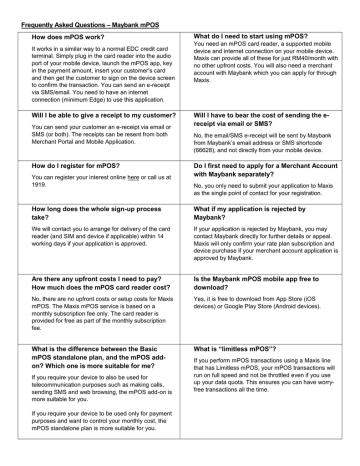 Frequently Asked Questions - Maybank mPOS  Manualzz