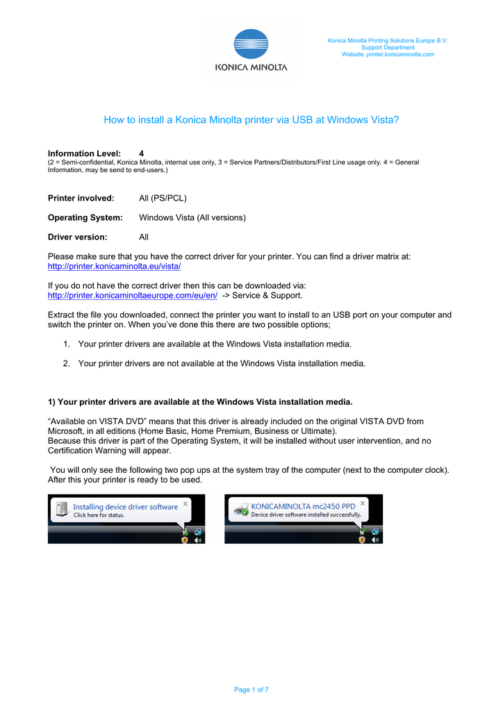 How To Install A Konica Minolta Printer On Windows Vista Via Usb Manualzz