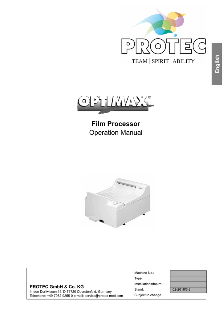 Protec Film Processor Operation Manual Manualzz