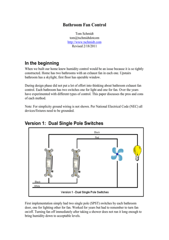 Version 1 Dual Single Pole Switches Manualzz - Is It Code To Have A Fan In The Bathroom