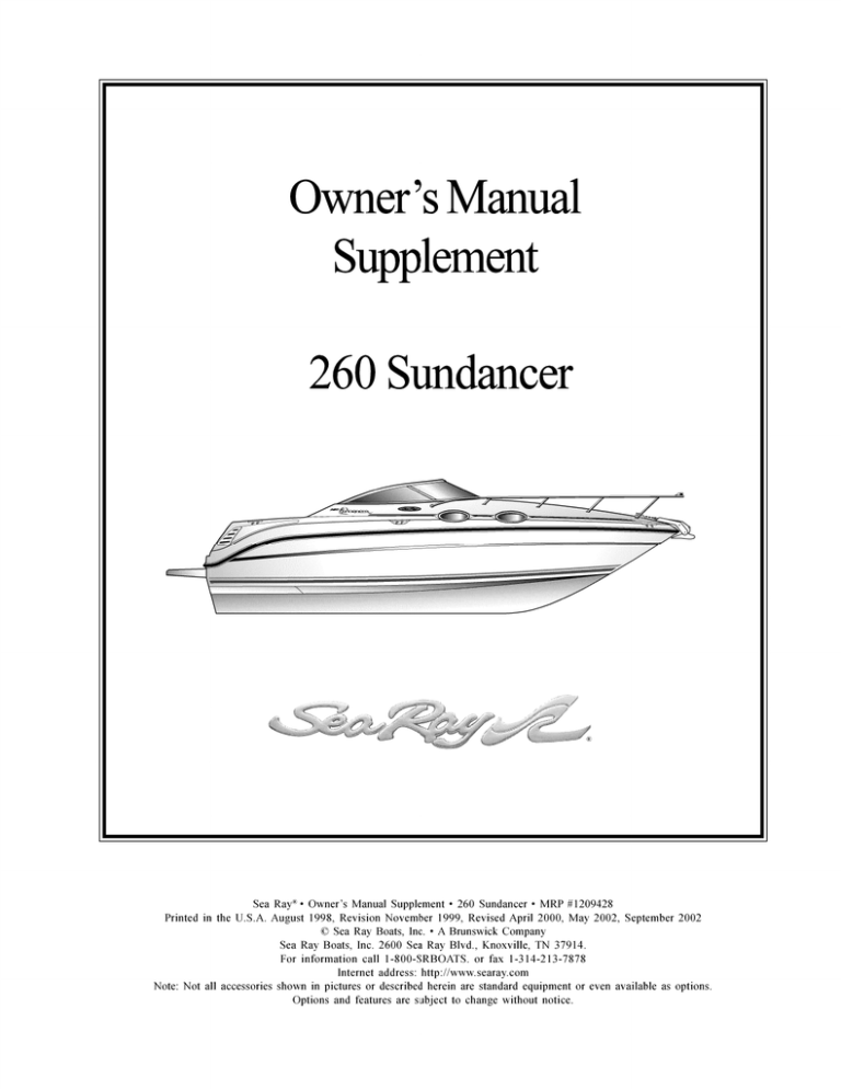 Sea Ray 04 260 Sundancer Supplement Owner S Manual Manualzz