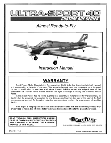 GREAT PLANES Ultra-Sport 40 ARF Instruction Manual | Manualzz