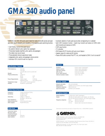GMA340 Spec Sheet | Manualzz