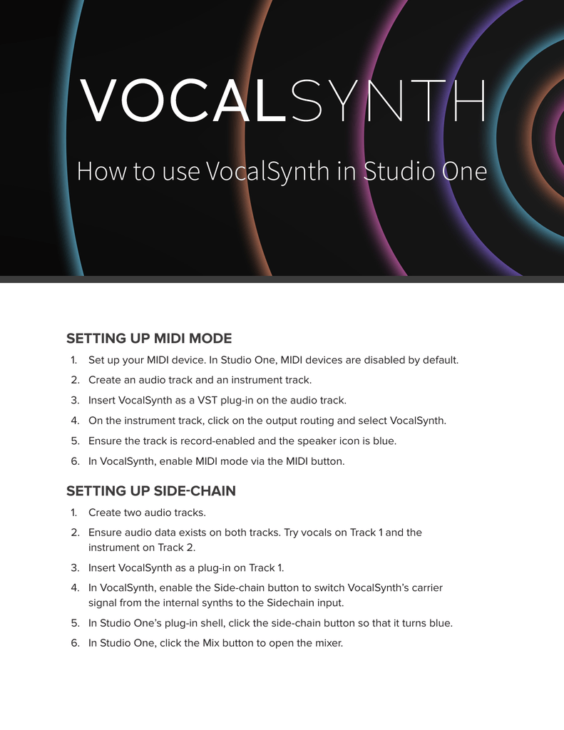 How to use VocalSynth in Studio One | Manualzz