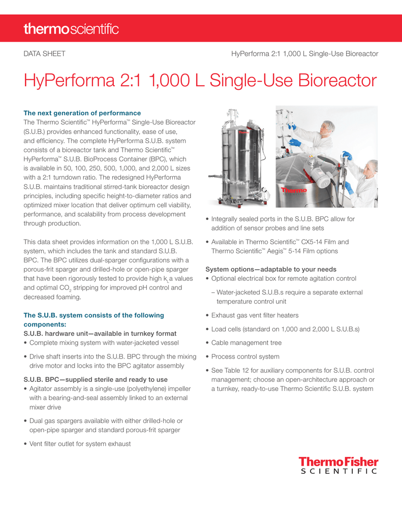 HyPerforma 2:1 1000 L Single-Use Bioreactor | Manualzz