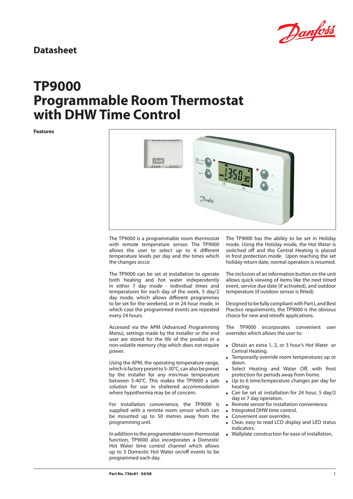 Tp9000 Programmable Room Thermostat With Dhw Time Manualzz Com