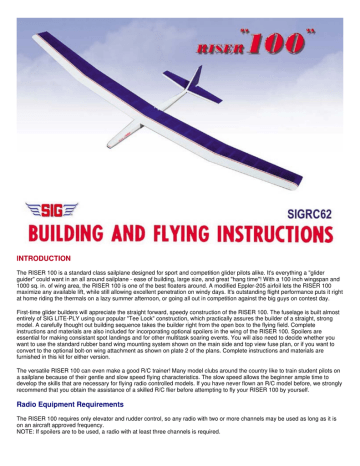 SIG Riser RC Remote Control Balsa Wood RC Airplane Glider Kit SIGRC52 