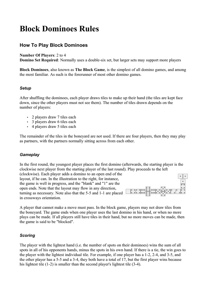 Printable Dominoes Rules