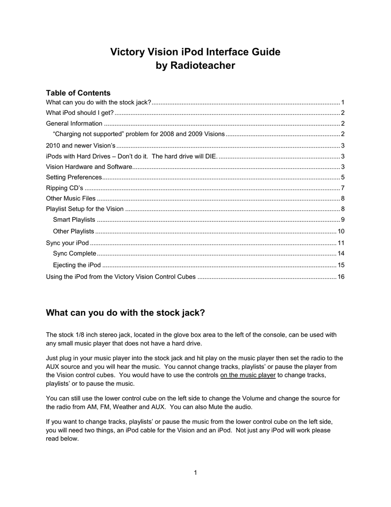 Victory Vision iPod Interface Guide by Radioteacher Manualzz