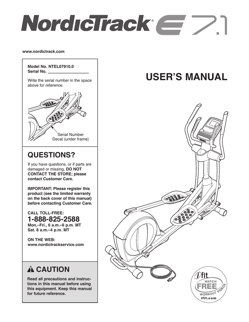 NordicTrack Elliptical E7.1 User manual Manualzz