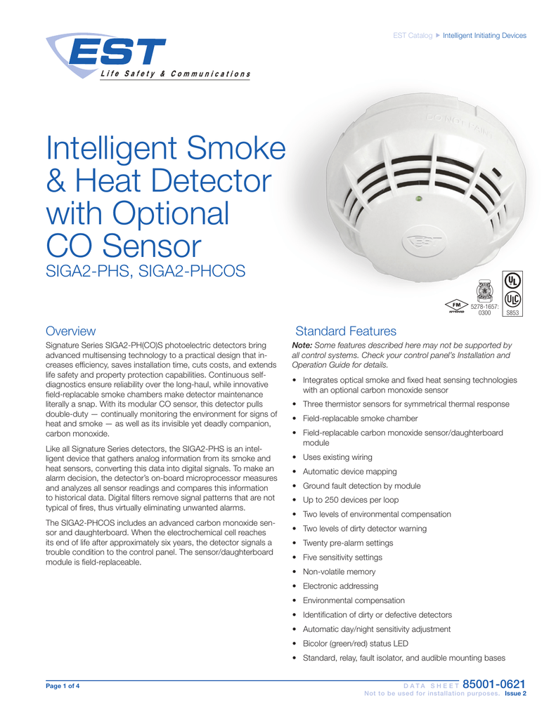 EST EDWARDS SIGA2PHCOS INTELLITGENT MULTI SENSOR PHOTOELECTRIC HEAT CO DETECTOR Business