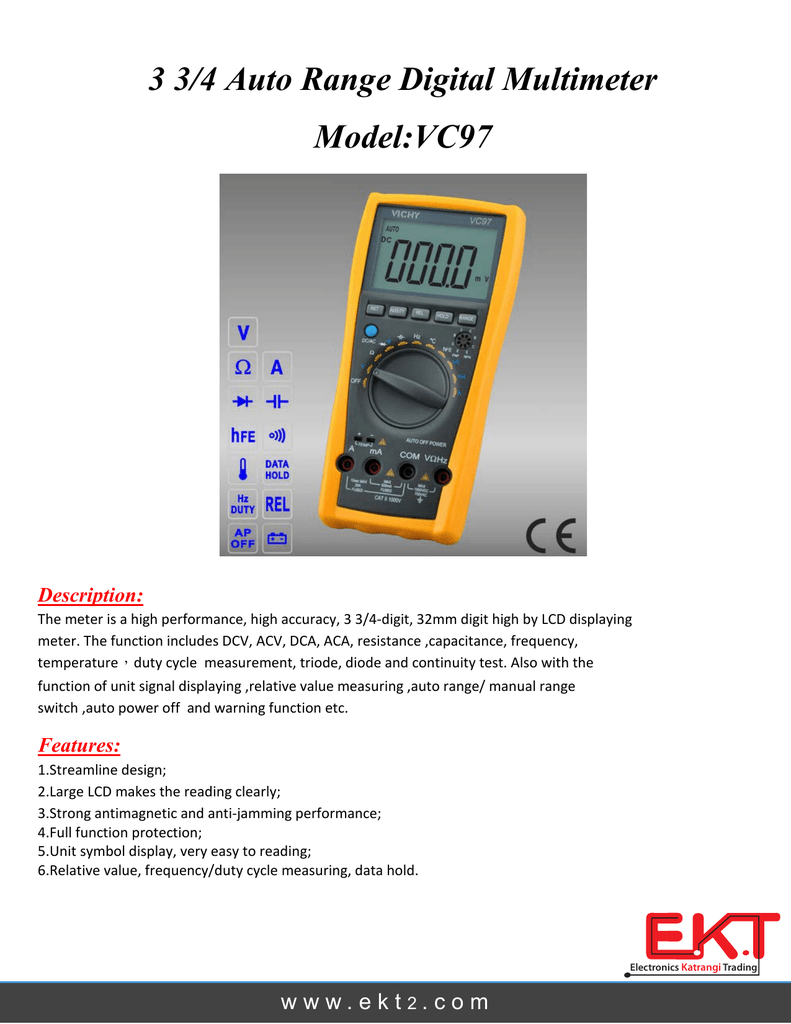 3 3/4 Auto Range Digital Multimeter Model:VC97 | Manualzz
