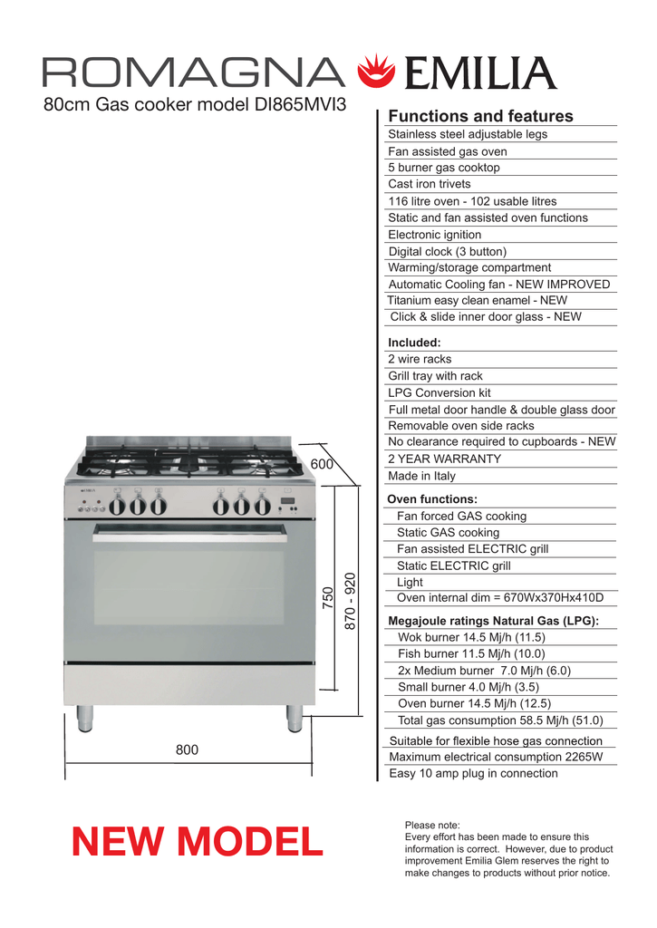 New Emilia 80 Gas Cooker Model Di865mvi3 Manualzz