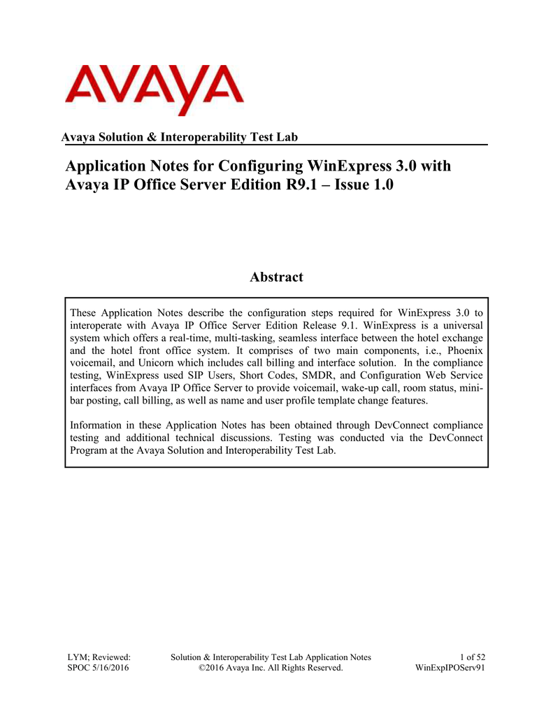 Application Notes for Configuring WinExpress  with Avaya IP | Manualzz