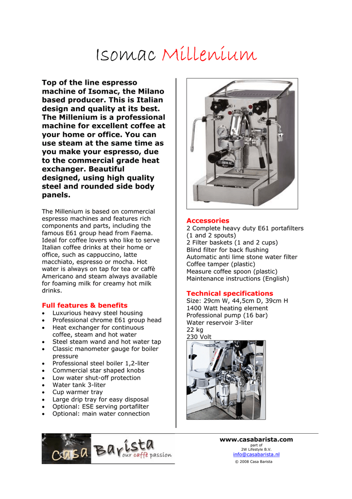 ISOMAC Complete 1 cup Portafilter