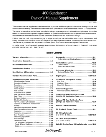 Sea Ray 2002 460 SUNDANCER Supplement Owners manual | Manualzz