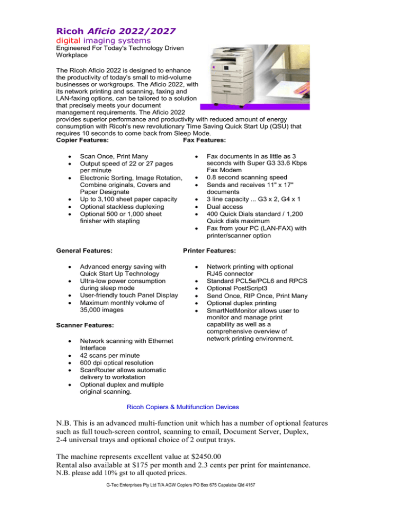 ricoh aficio 2027