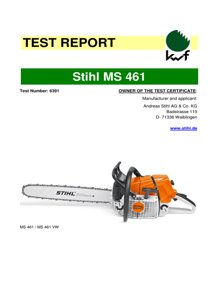 TEST REPORT Stihl MS 461 | Manualzz