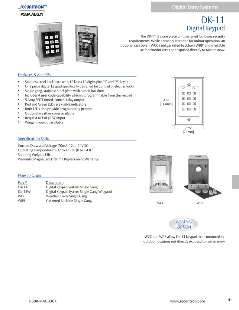 Black Securitron DK-26PBK Series Keypad Tillescenter Commercial Door ...