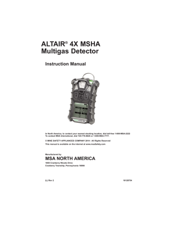 MSA ALTAIR 4X Mining Multigas Detector Manual PDF | Manualzz