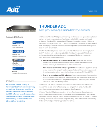 A10 Networks Thunder Adc Data Sheet Manualzz