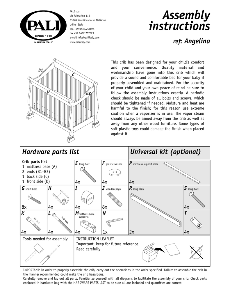 Pali 2024 crib parts