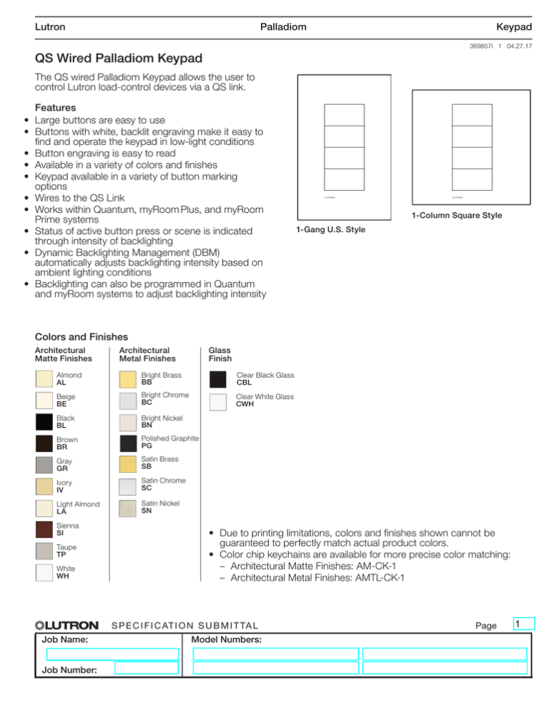 Qs Wired Palladiom Keypad Spec Manualzz