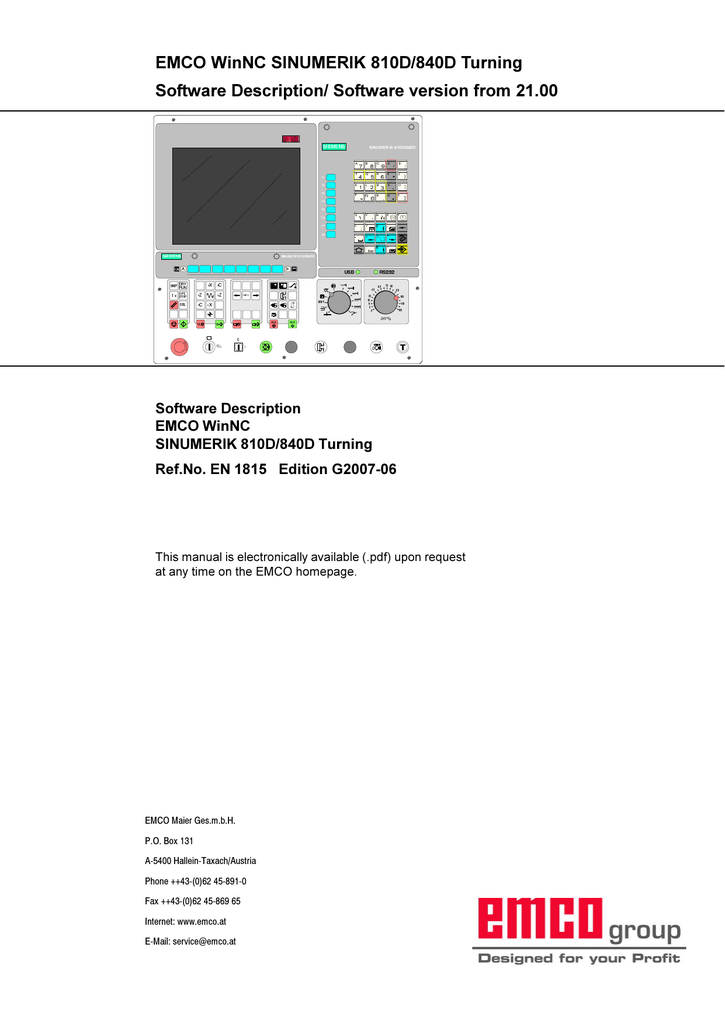 EMCO WinNC SINUMERIK 810D/840D Turning Software | Manualzz