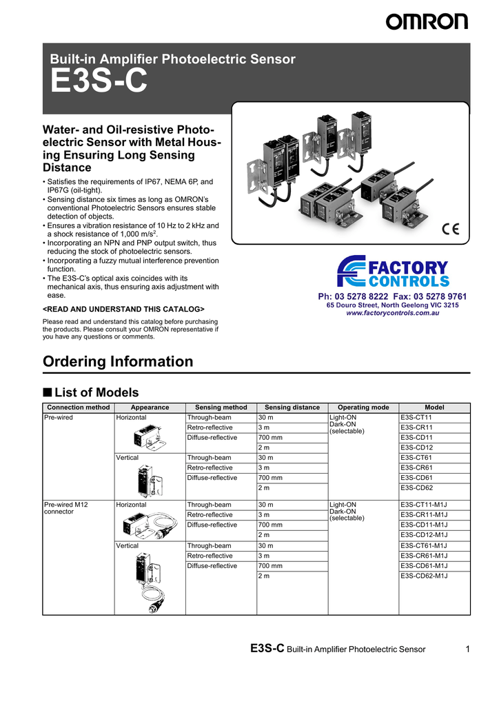 Omron E3SC Photoelectric Sensor Datasheet Manualzz