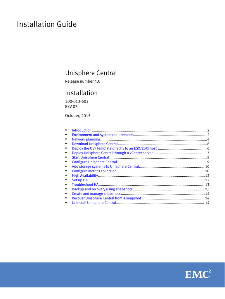 Unisphere Central 4.0 Installation Guide Manualzz