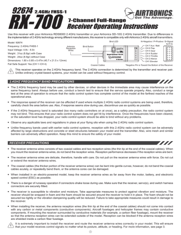 AIRTRONICS RX-700 Operating instructions | Manualzz