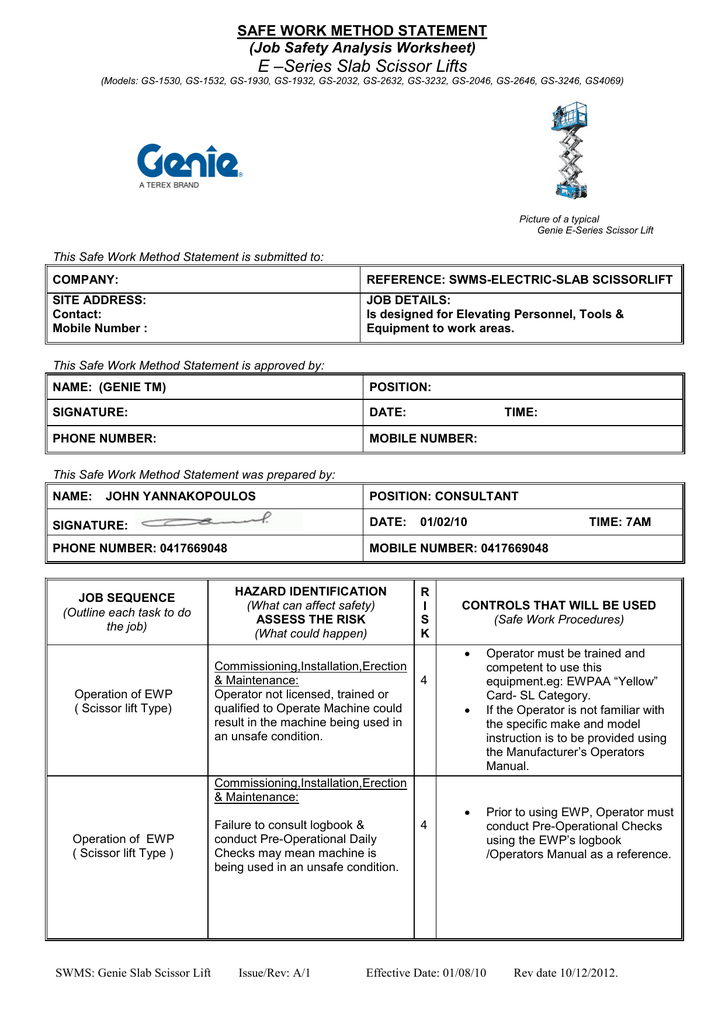Safe Work Method Statements (SWMS) Work Method Statement, 41 OFF