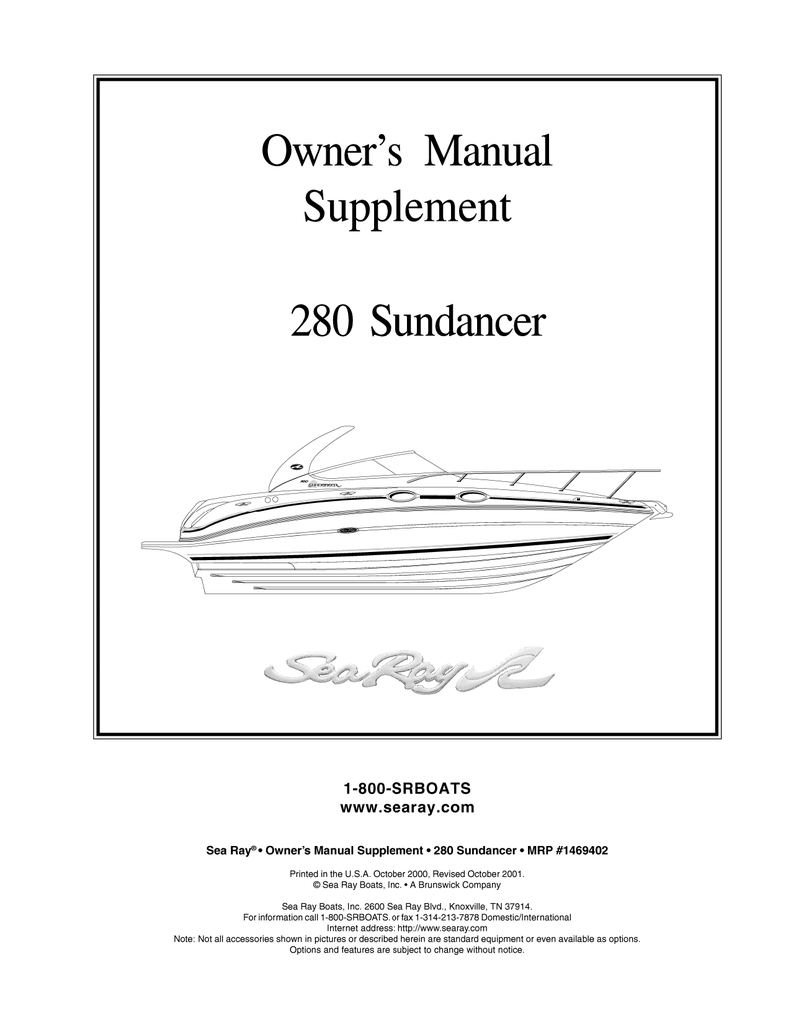 Sea Ray 02 280 Sundancer Supplement Owner S Manual Manualzz