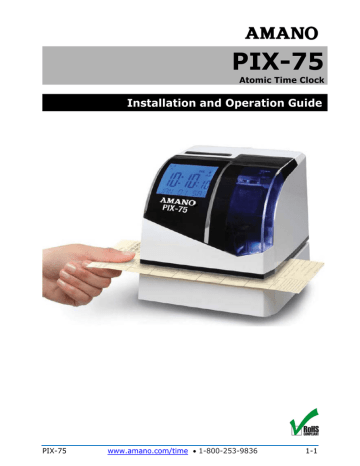 Amano PIX-75 Installation and Operation Guide | Manualzz