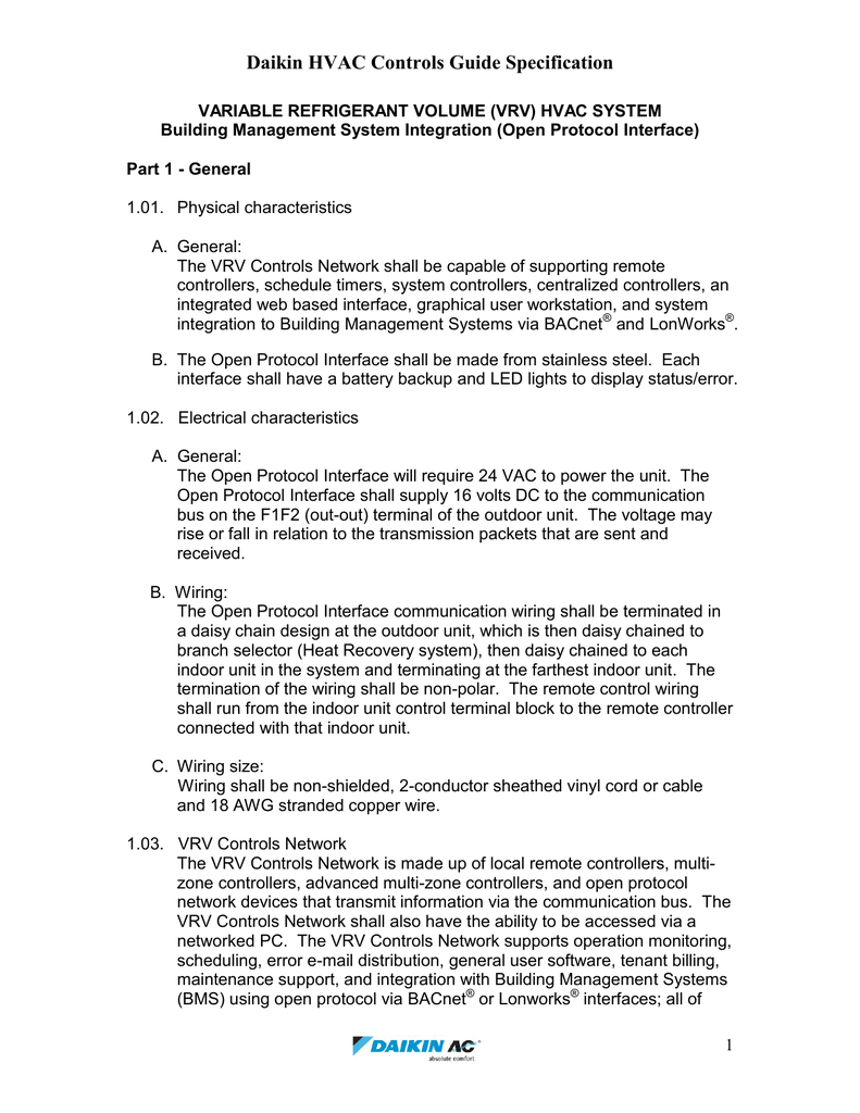 Dms502b71 Daikin Bacnet Interface Guide Specification Manualzz