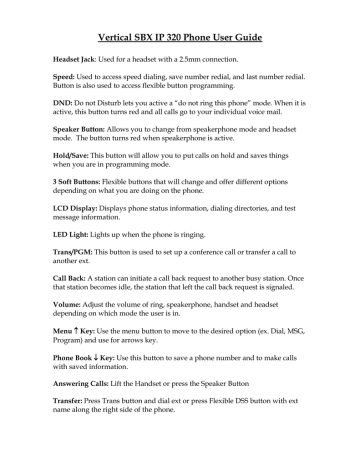 Vertical SBX IP 320 Phone User Guide | Manualzz