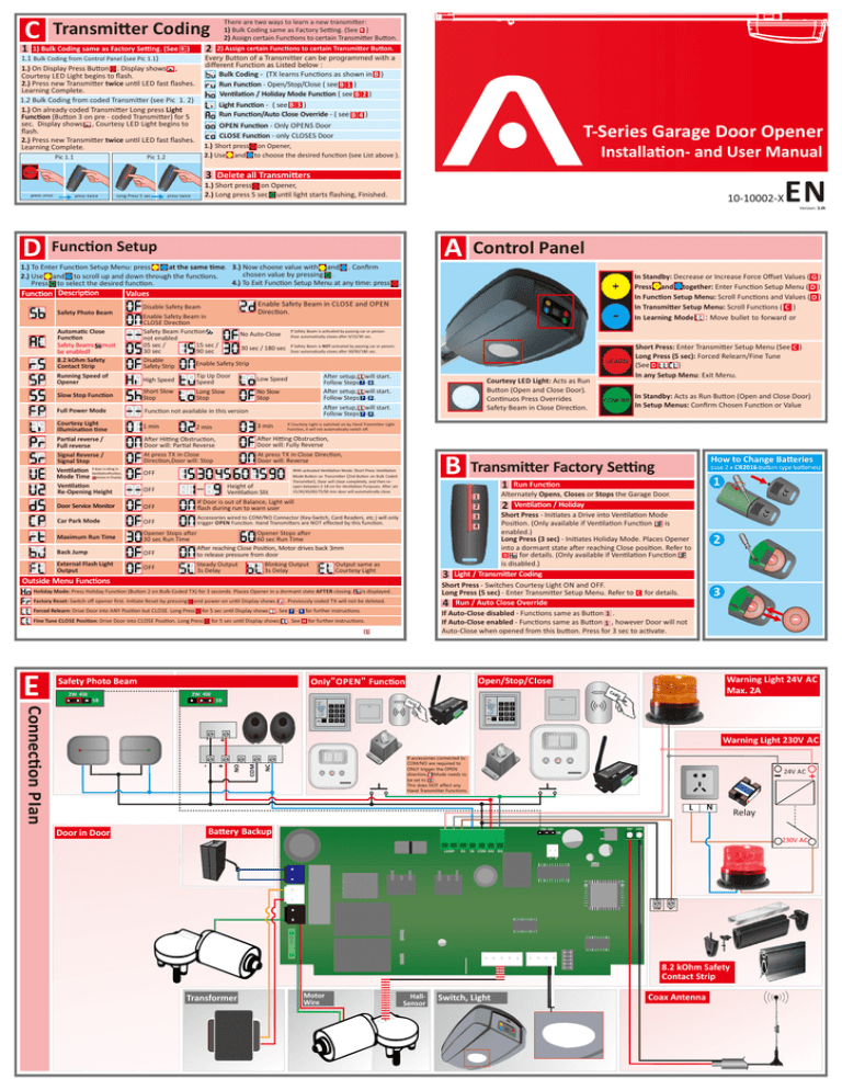 TSeries Garage Door Opener Control Panel AVANTI Manualzz