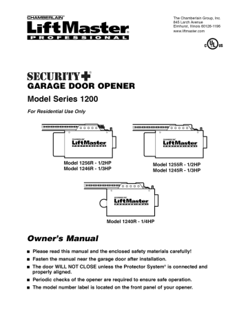 Chamberlain 1246r Garage Door Opener, Liftmaster Garage Door Opener Manual 1 3 Hp