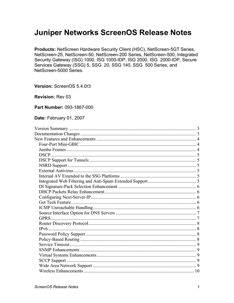 Juniper Networks Screenos Release Notes Manualzz
