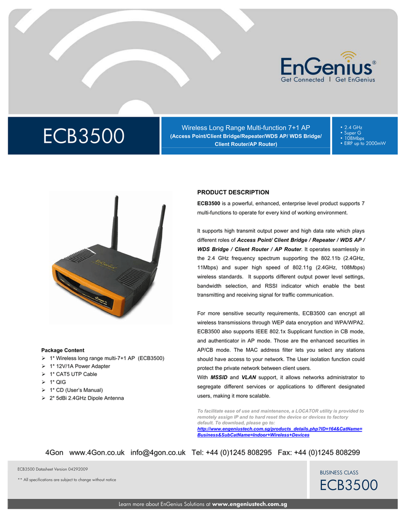 Engenius ECB-3500 Datasheet | Manualzz