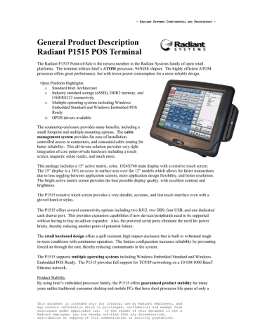 Radiant P1515 POS Touchscreen Terminal 