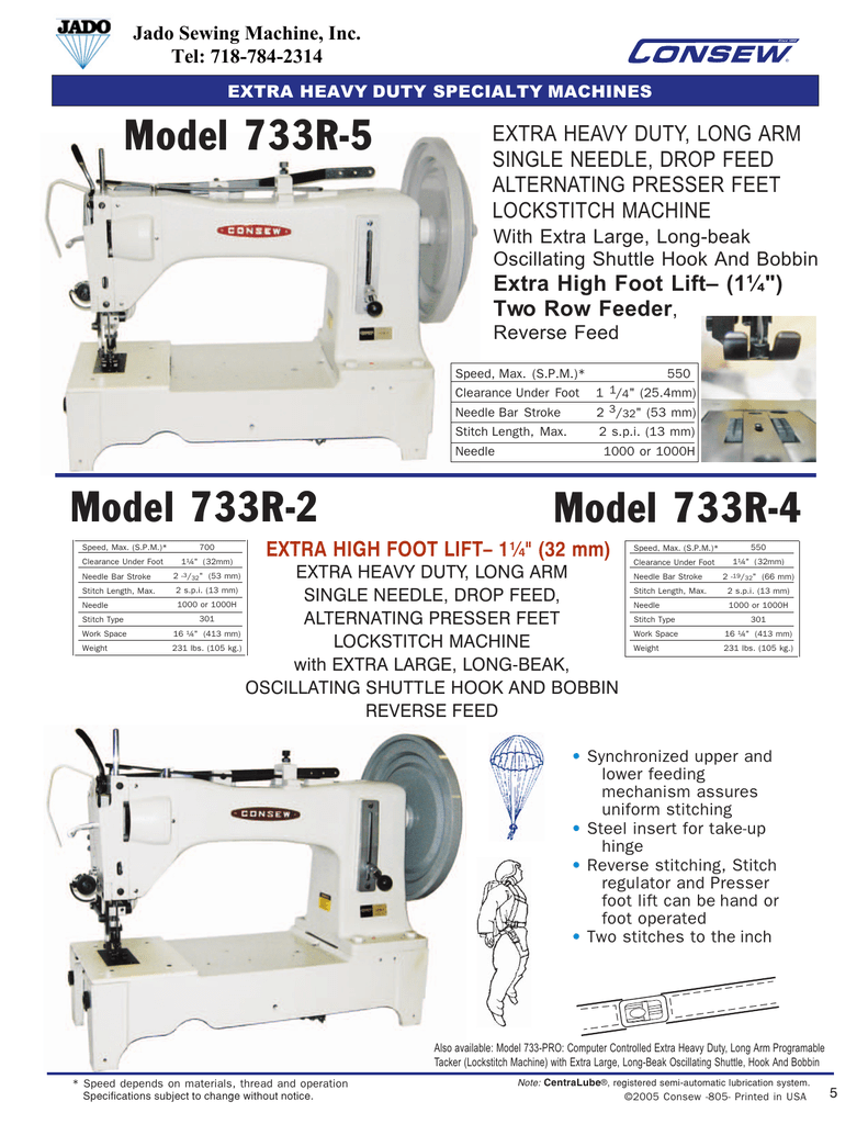 Consew Model 733R-5 - Jado Sewing Machine, Inc. | Manualzz