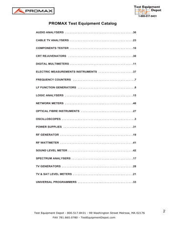 Promax Test Equipment Catalog Manualzz