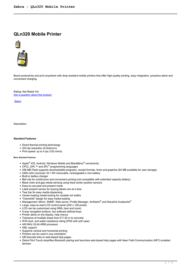Zebra : QLn320 Mobile Printer | Manualzz